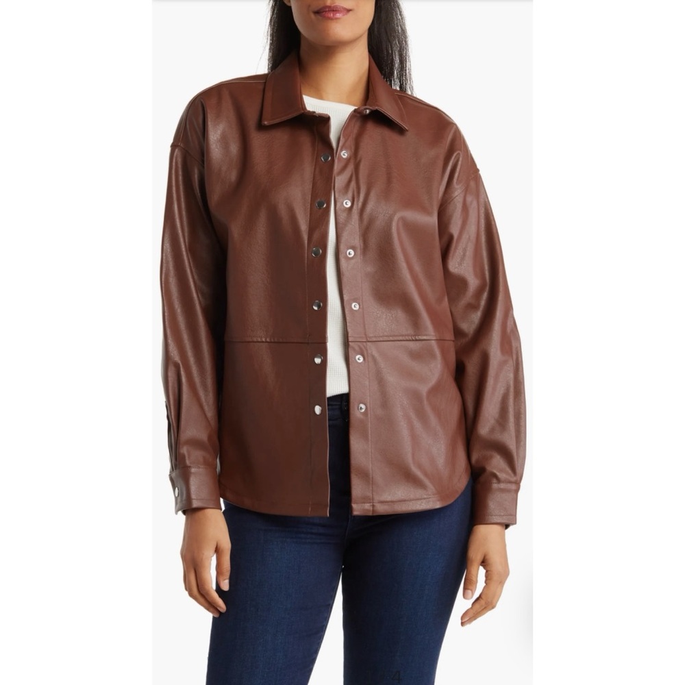 Wildfox Chocolate Fondant Oversize Faux Leather Shirt Jacket, Medium